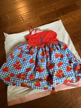 Strawberry Print Sundress with Red Polka Dot Bodice